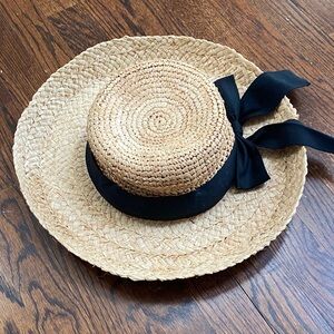 Women’s Scala Straw Rafia Sun Hat Black Ribbon Bow